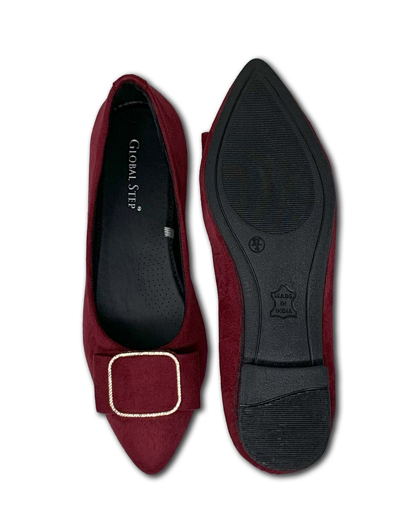 Elegant Wine Buckle Ballerinas
