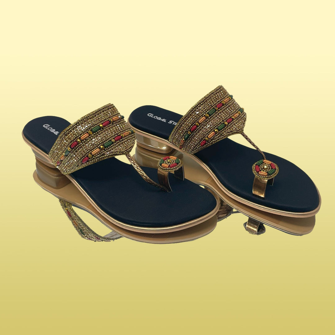 Antique Zari Embellished Toe-ring Heels - GlobalStep - Heels - 36