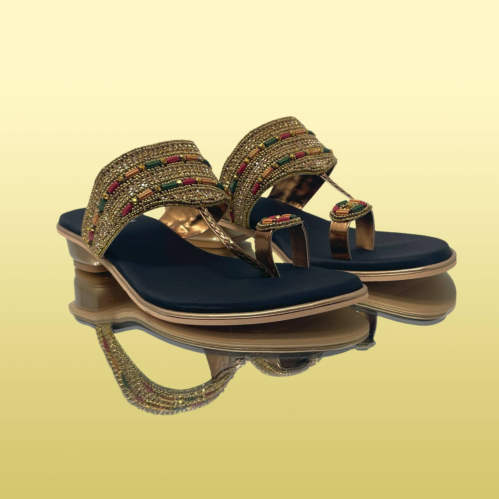 Antique Zari Embellished Toe-ring Heels - GlobalStep - Heels - 36