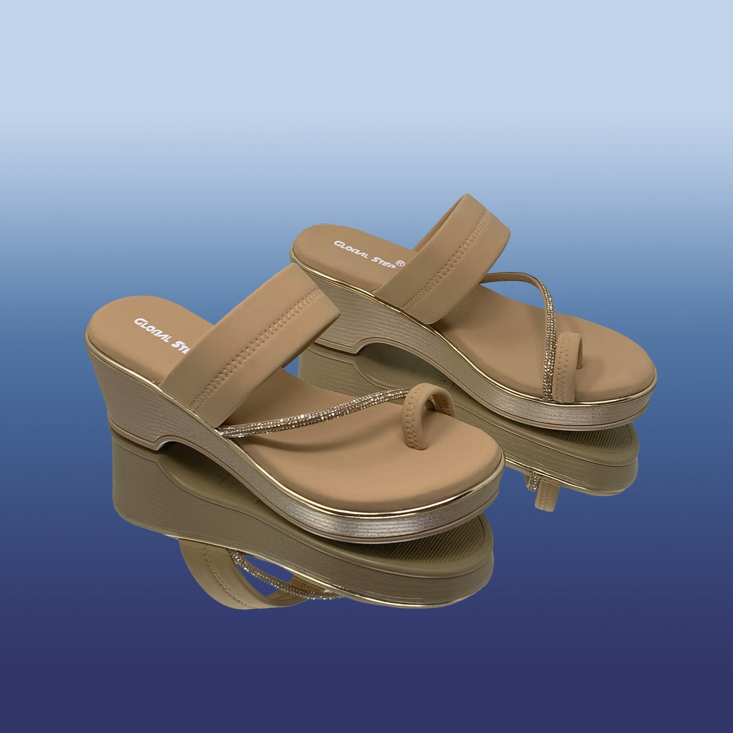 Beige Ethnic Wedge Sandals - GlobalStep - shoes - 36