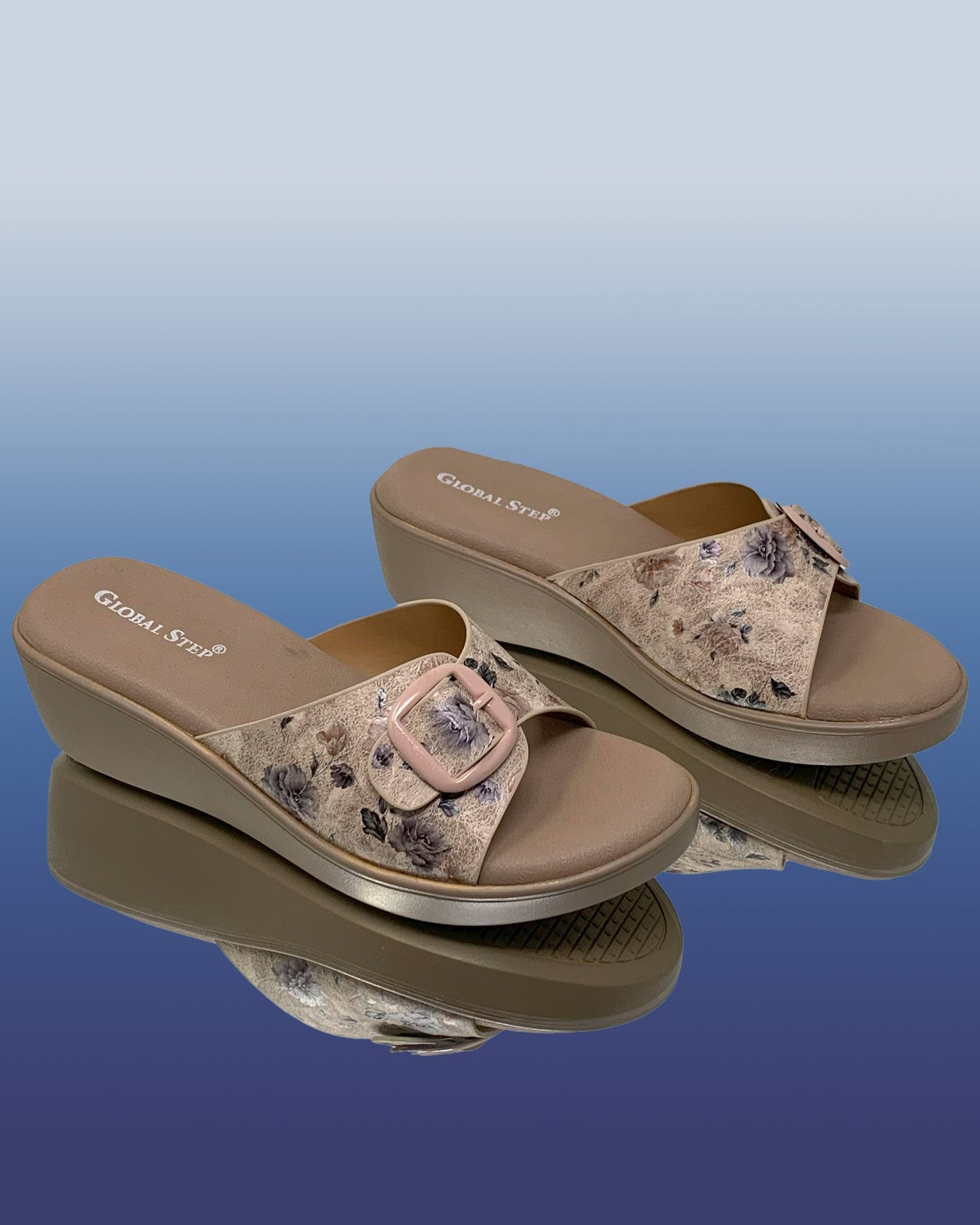 Beige Floral Comfort Wedge Sandals - GlobalStep - shoes - 36