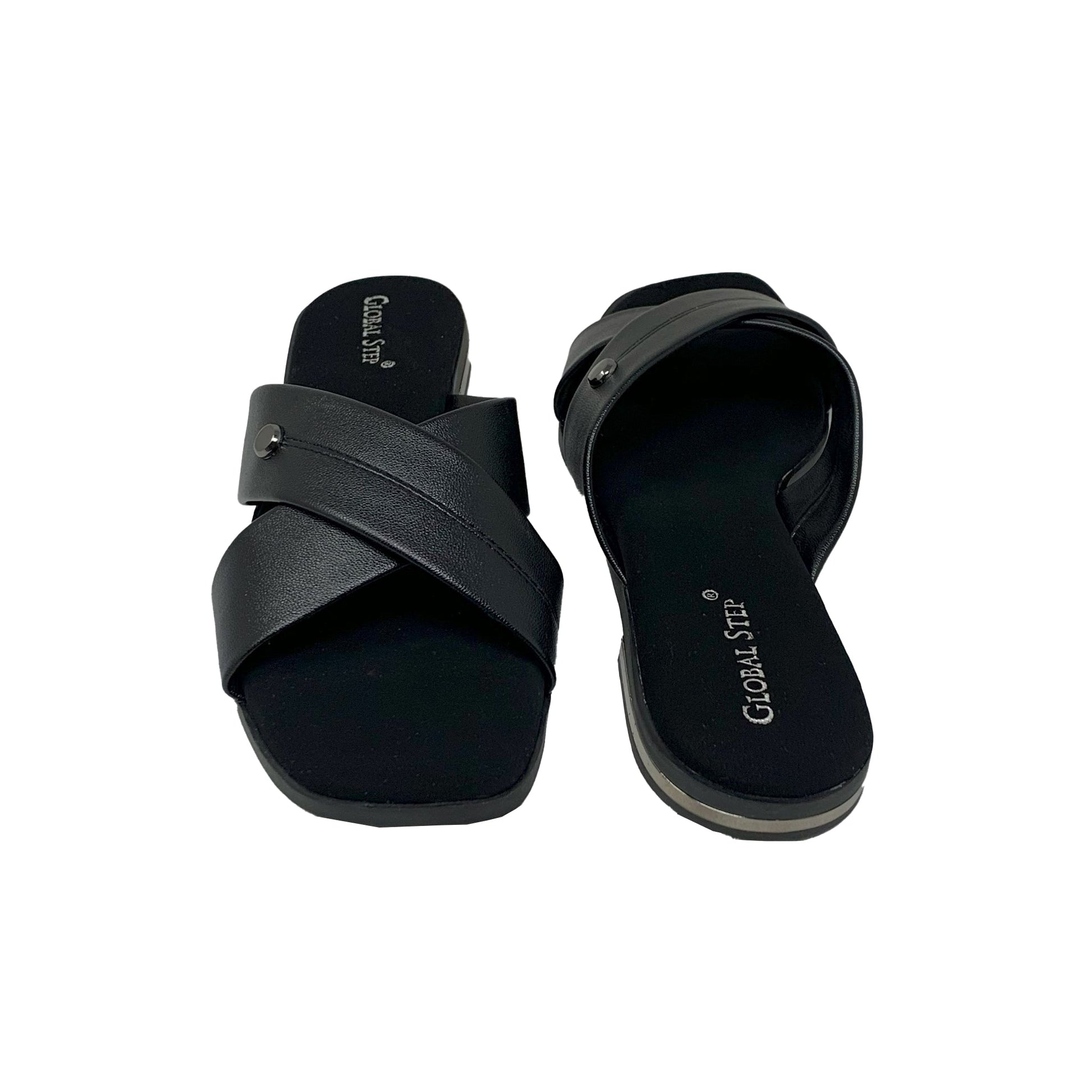 Black Cross - Strap Flats - GlobalStep - shoes - 36