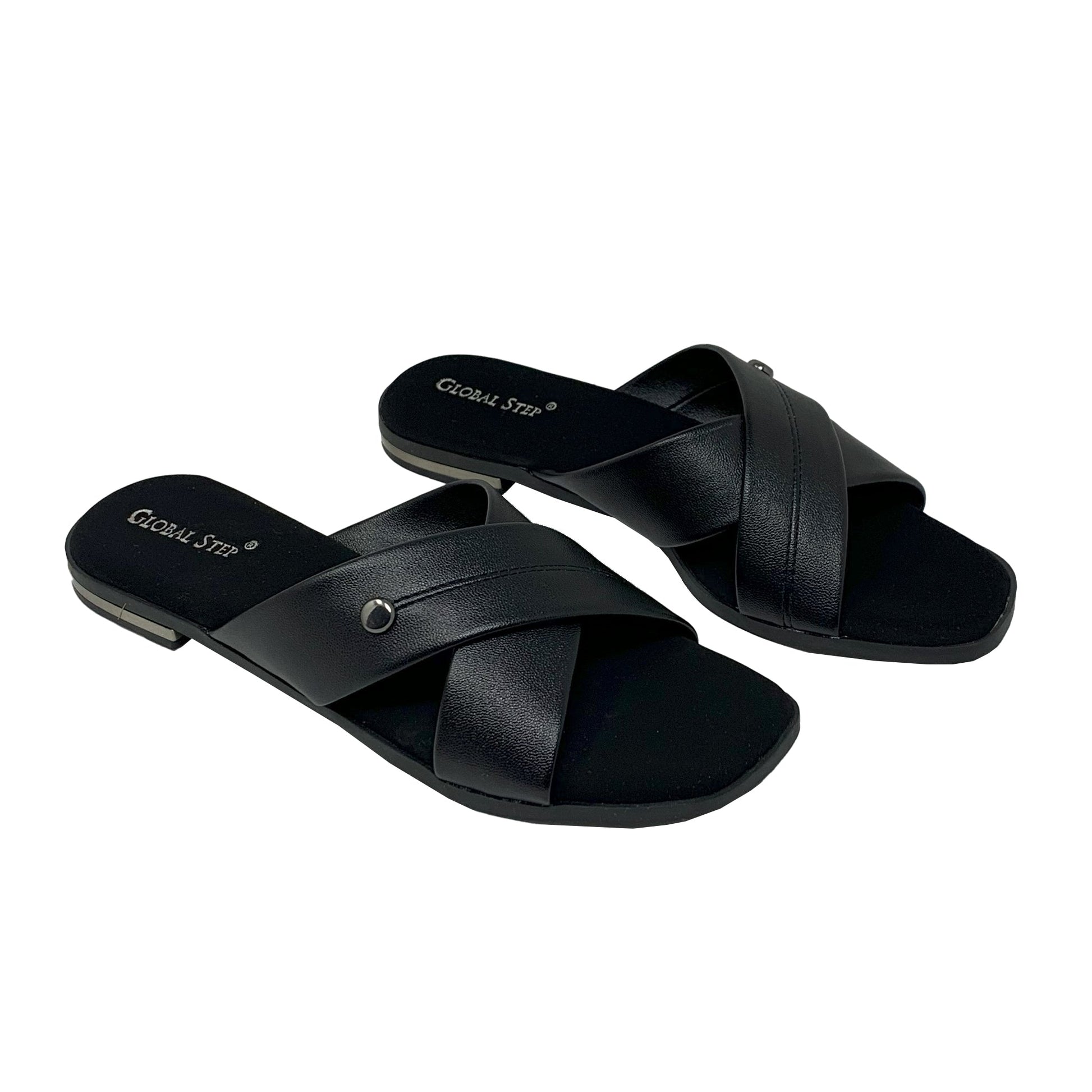 Black Cross - Strap Flats - GlobalStep - shoes - 36