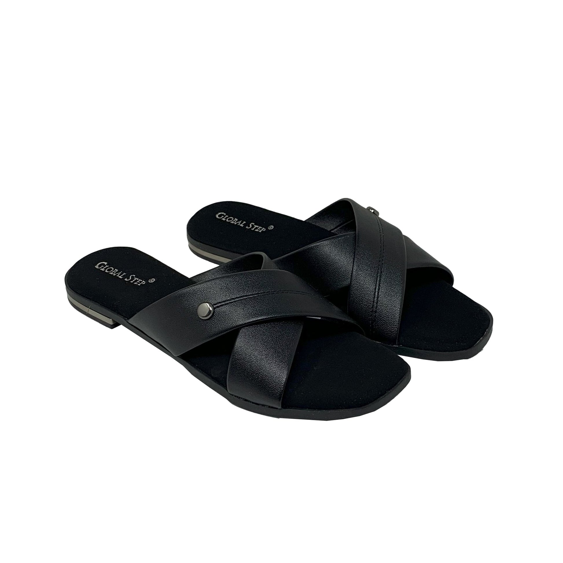 Black Cross - Strap Flats - GlobalStep - shoes - 36