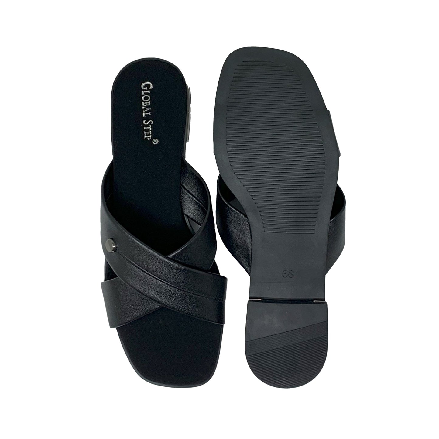 Black Cross - Strap Flats - GlobalStep - shoes - 36