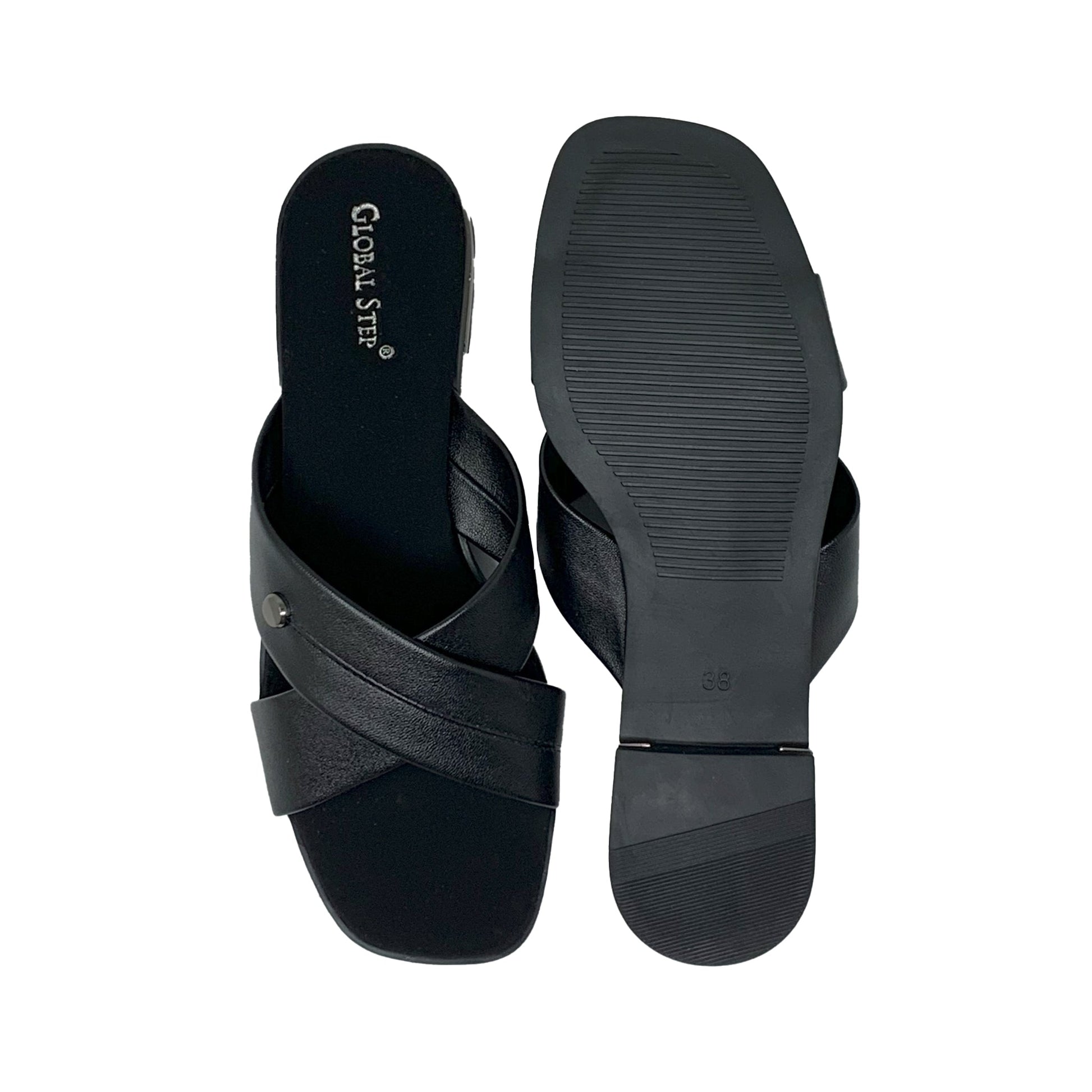 Black Cross - Strap Flats - GlobalStep - shoes - 36
