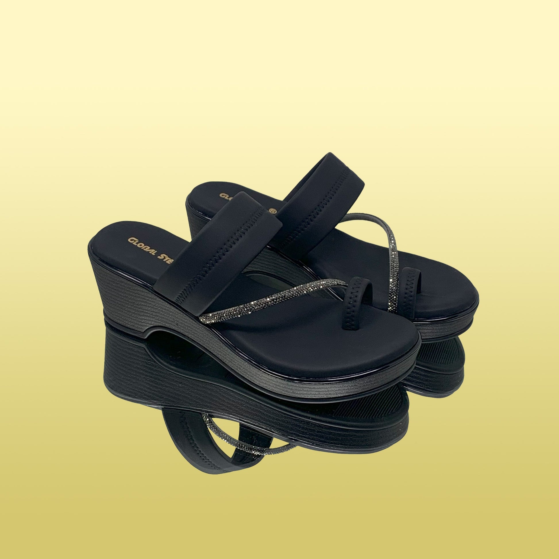 Black Ethnic Wedges Sandals - GlobalStep - shoes - 36