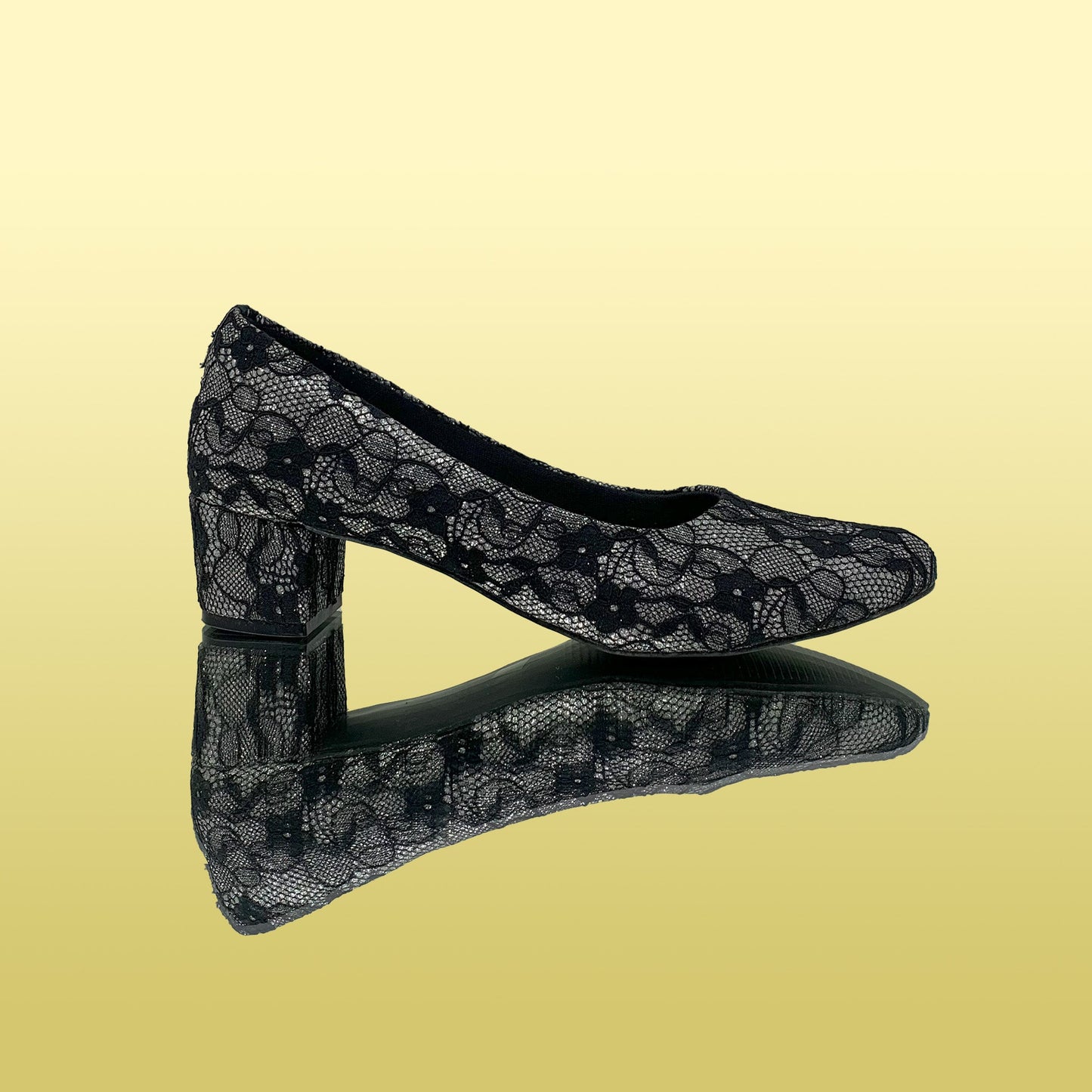 Black Lace Block Heels - GlobalStep - shoes - 36