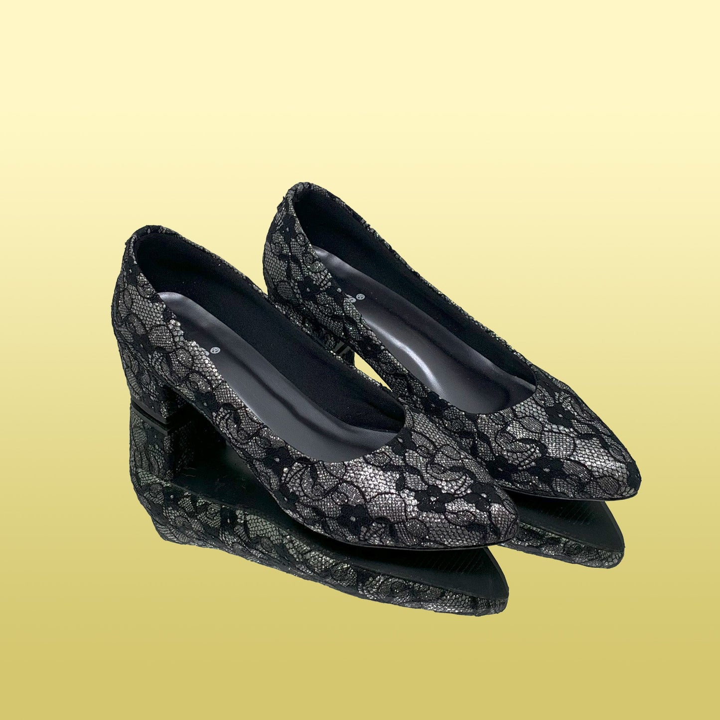 Black Lace Block Heels - GlobalStep - shoes - 36