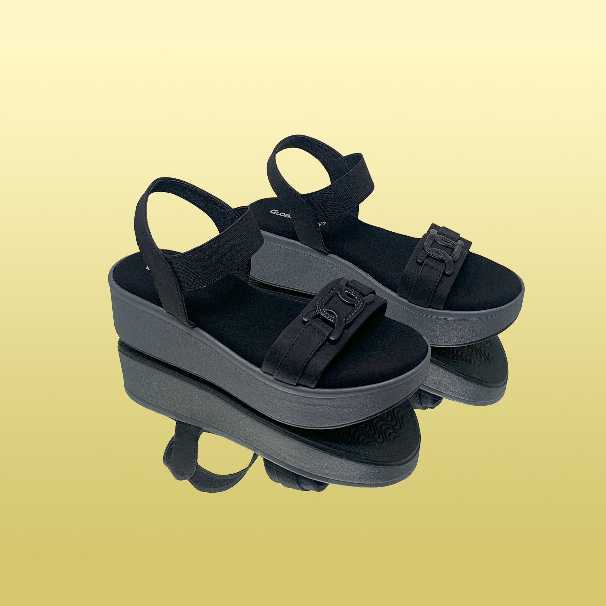 Black Platform Wedge Sandals - GlobalStep - shoes - 36