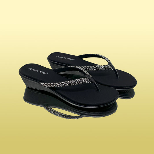 Black Rhinestone Wedge heels - GlobalStep - shoes - 36