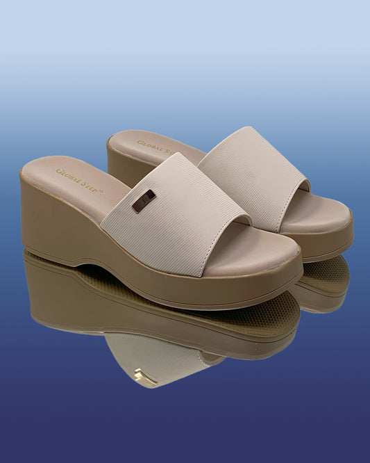 Blossom Beige Wedge Slides - GlobalStep - shoes - 36