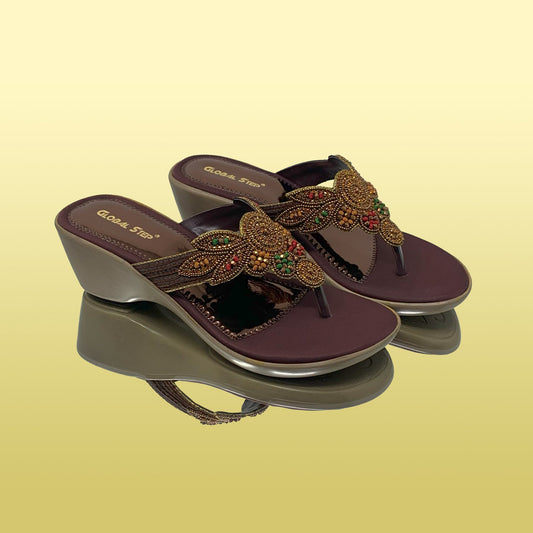 Brown Embellished Wedges - GlobalStep - shoes - 36