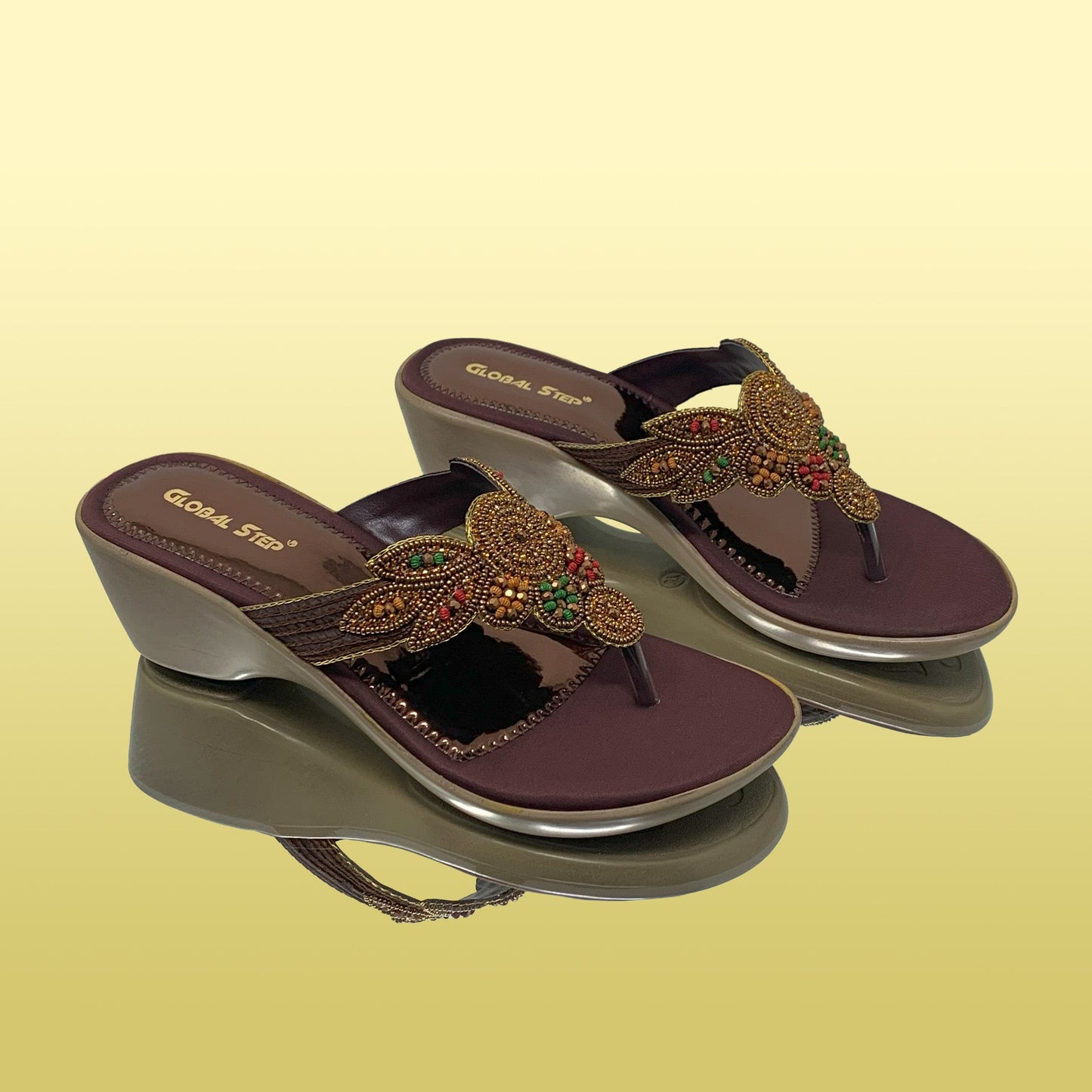 Brown Embellished Wedges - GlobalStep - shoes - 36