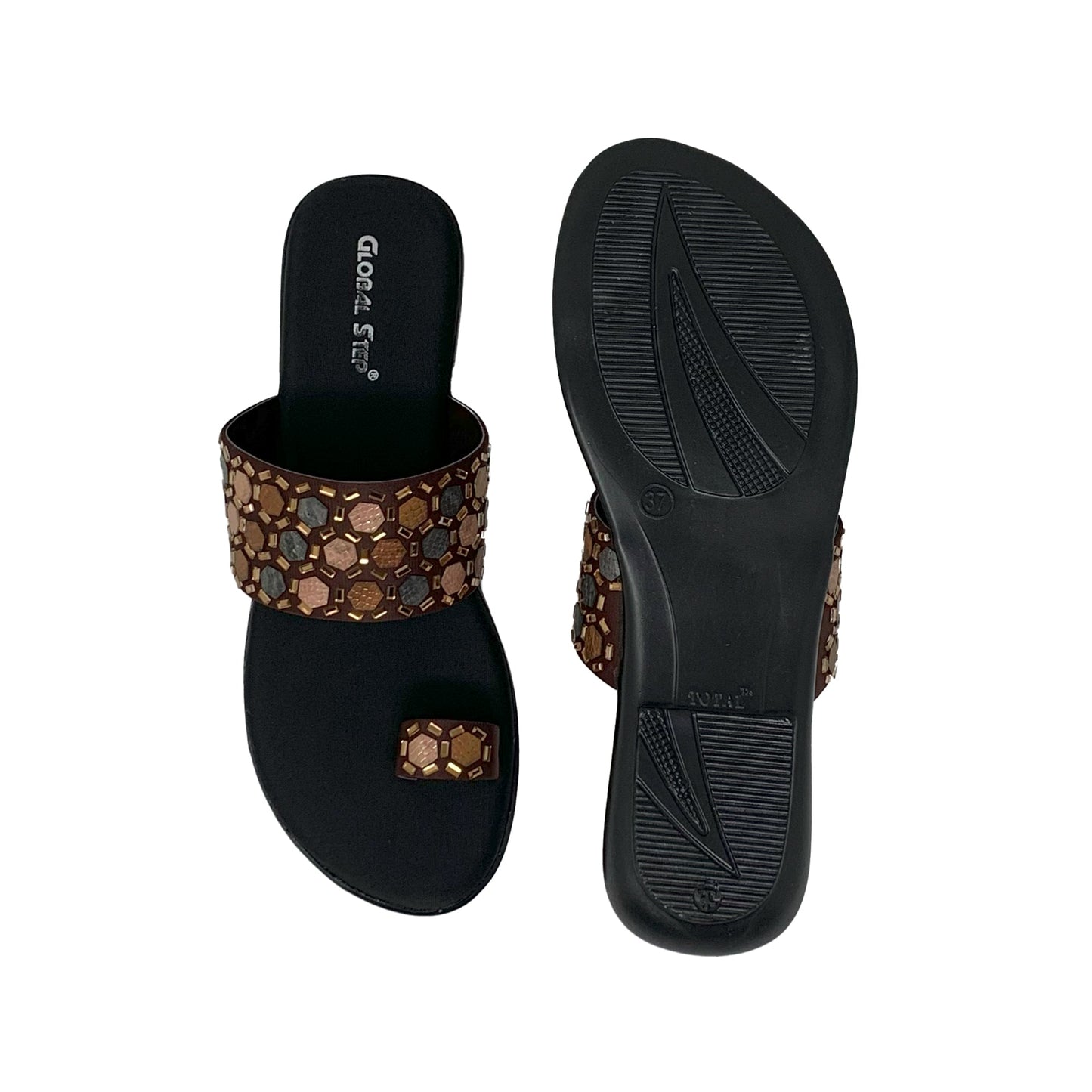BrownMosaic Flat Sandals - GlobalStep - shoes - 36