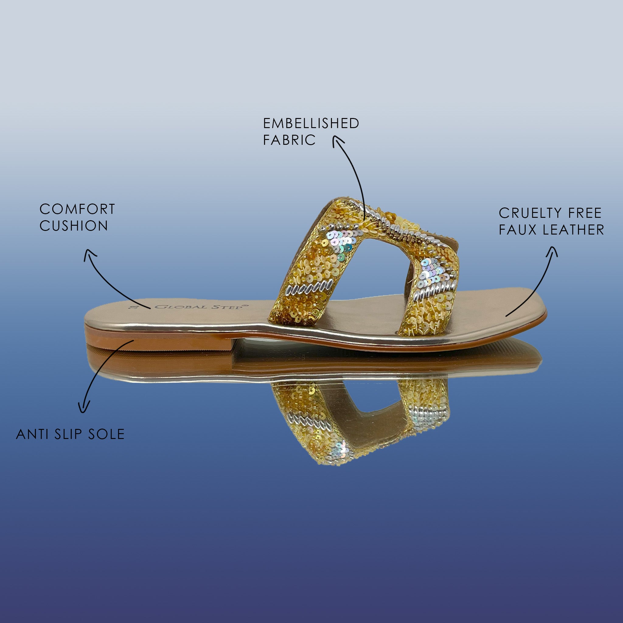 Gold embroidery square-toe flats - GlobalStep - Flats