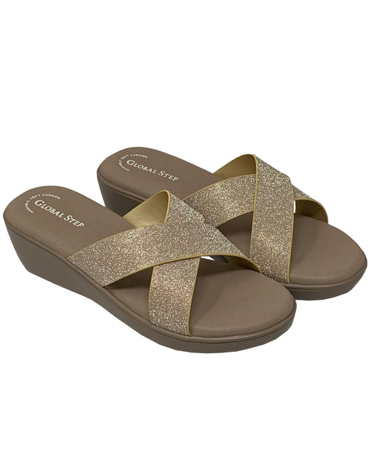 Golden Crossover Wedge Slides - GlobalStep - shoes - 36