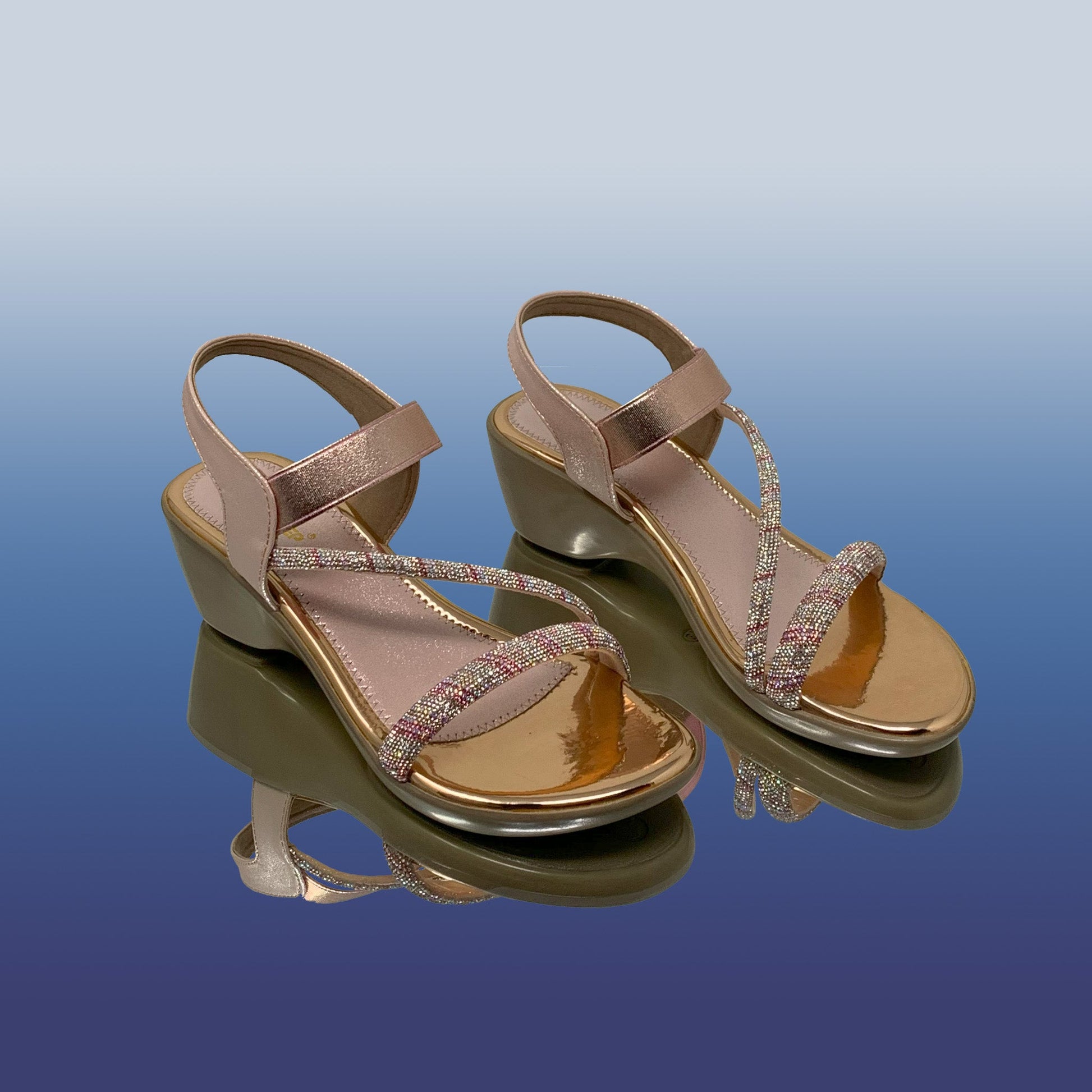 RoseGold Strappy Wedge Sandals - GlobalStep - shoes - 36