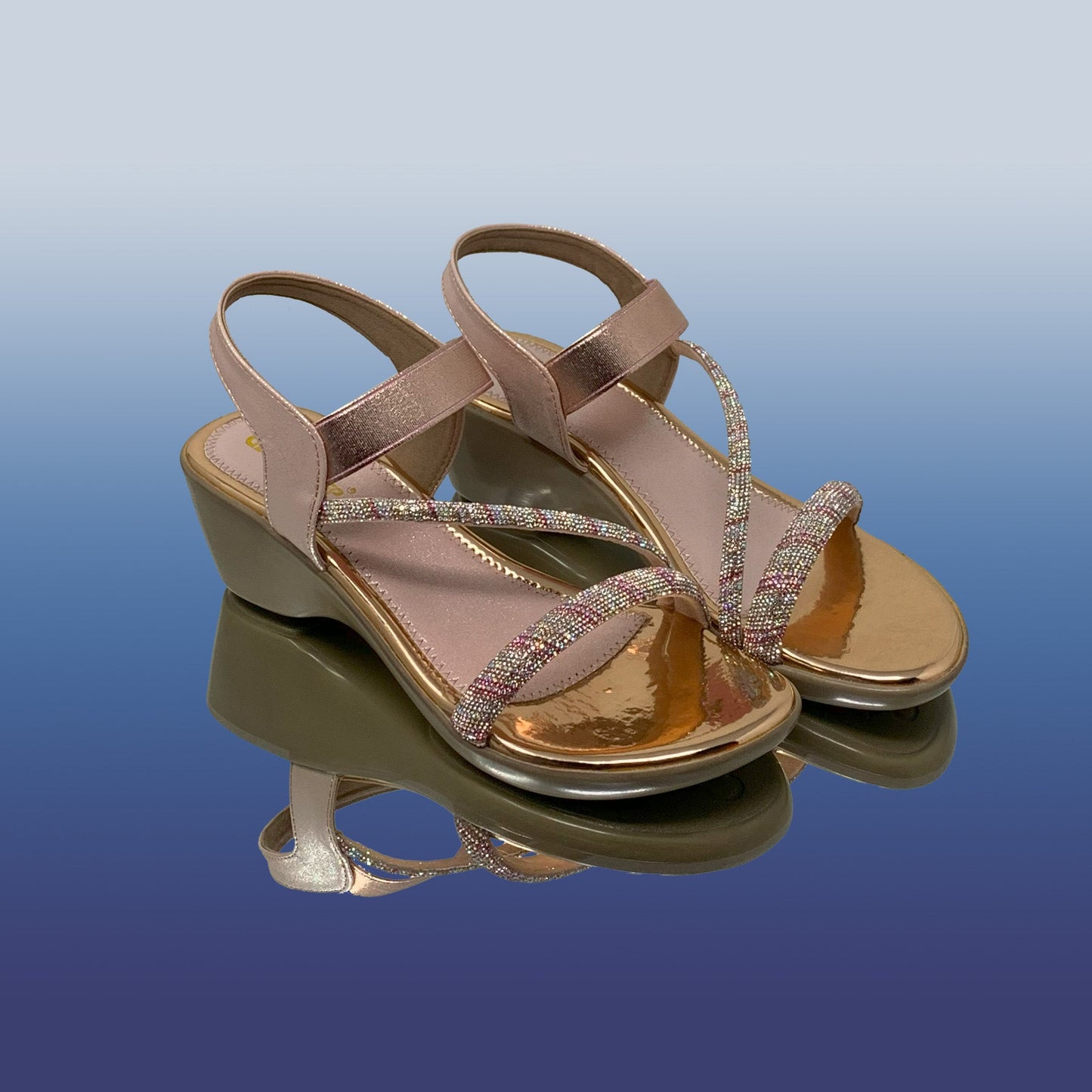 RoseGold Strappy Wedge Sandals - GlobalStep - shoes - 36