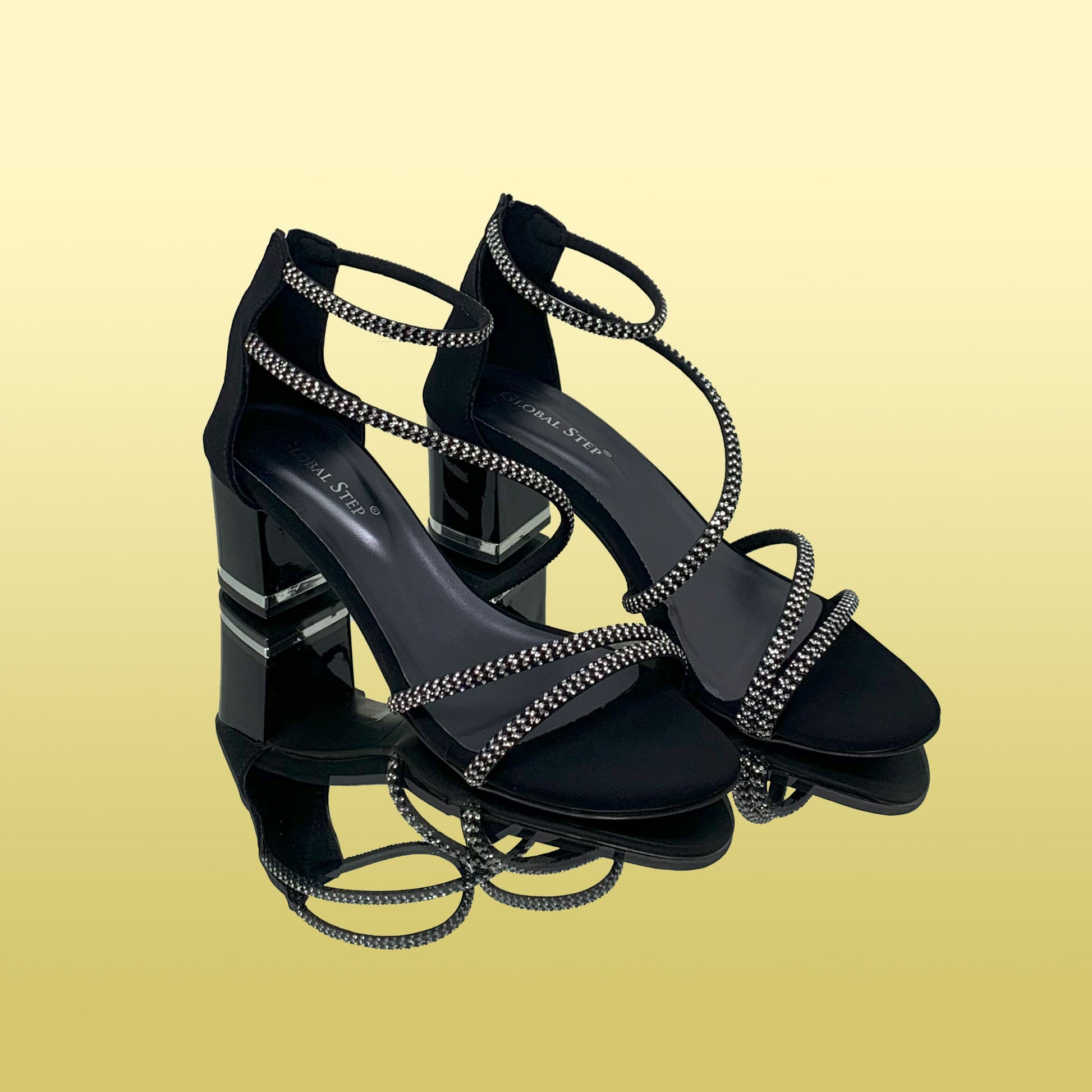 Strappy Rhinestone Heeled Sandals - GlobalStep - shoes - 36