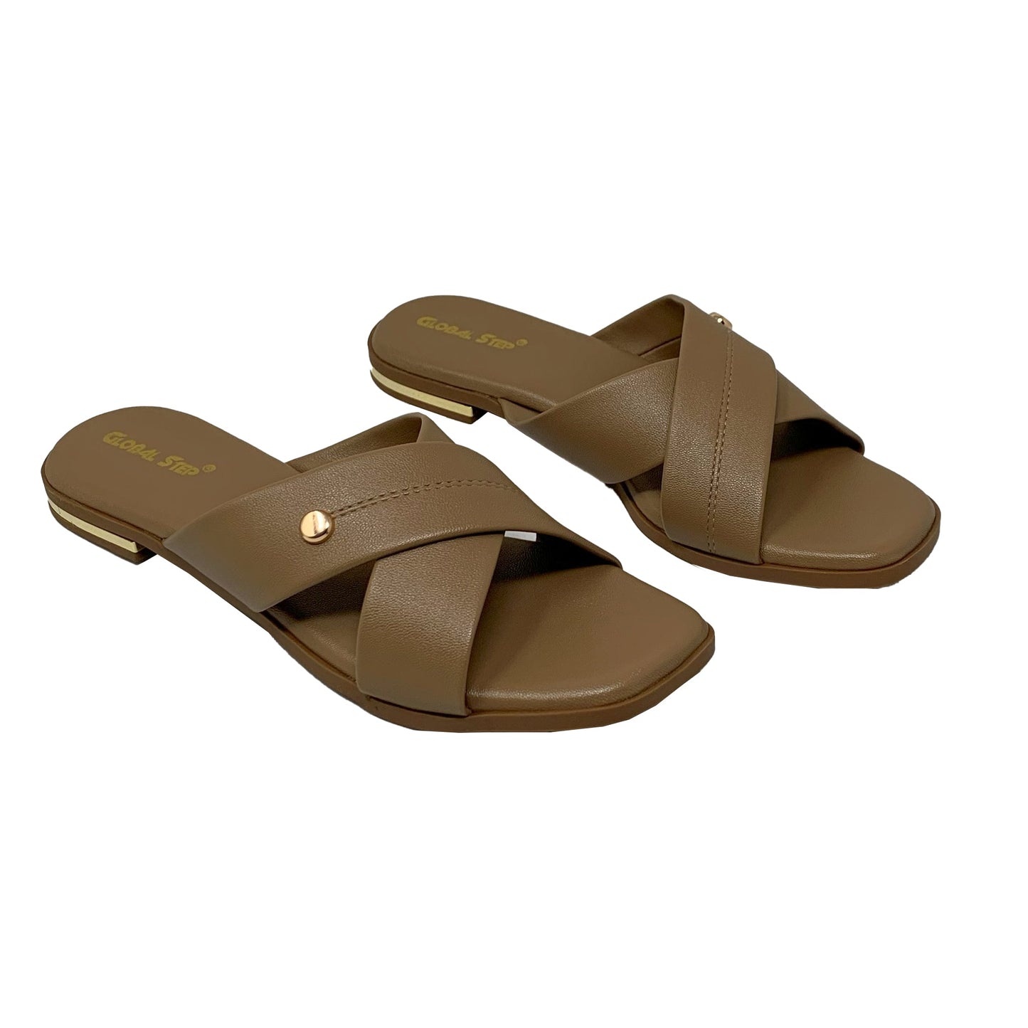 Tan Cross - Strap Flats - GlobalStep - shoes - 36