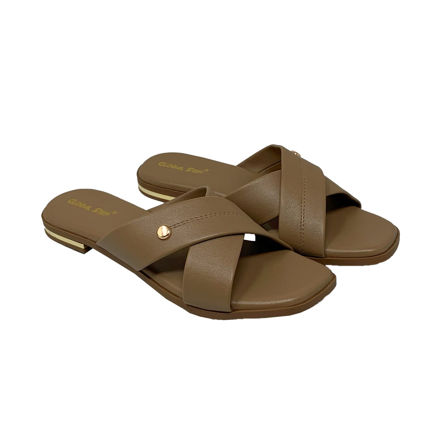 Tan Cross - Strap Flats - GlobalStep - shoes - 36