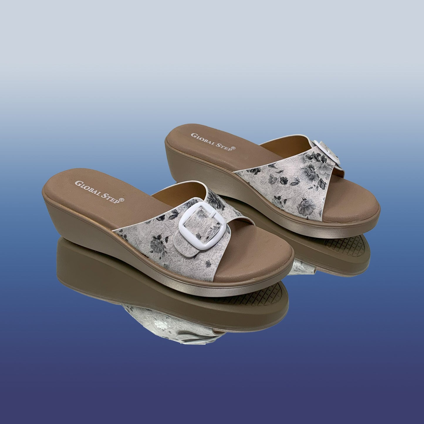White Floral Printed Wedge Sandals - GlobalStep - shoes - 36