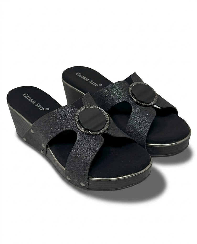Elegant Buckle Wedge Sandals