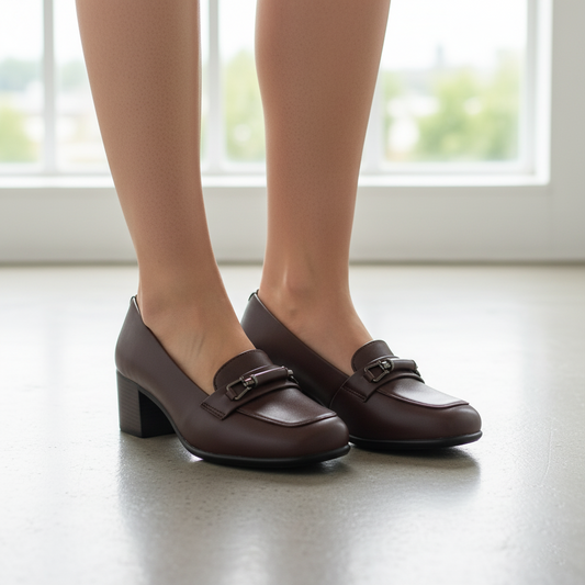 Sophisticated Brown Block Heel Loafers