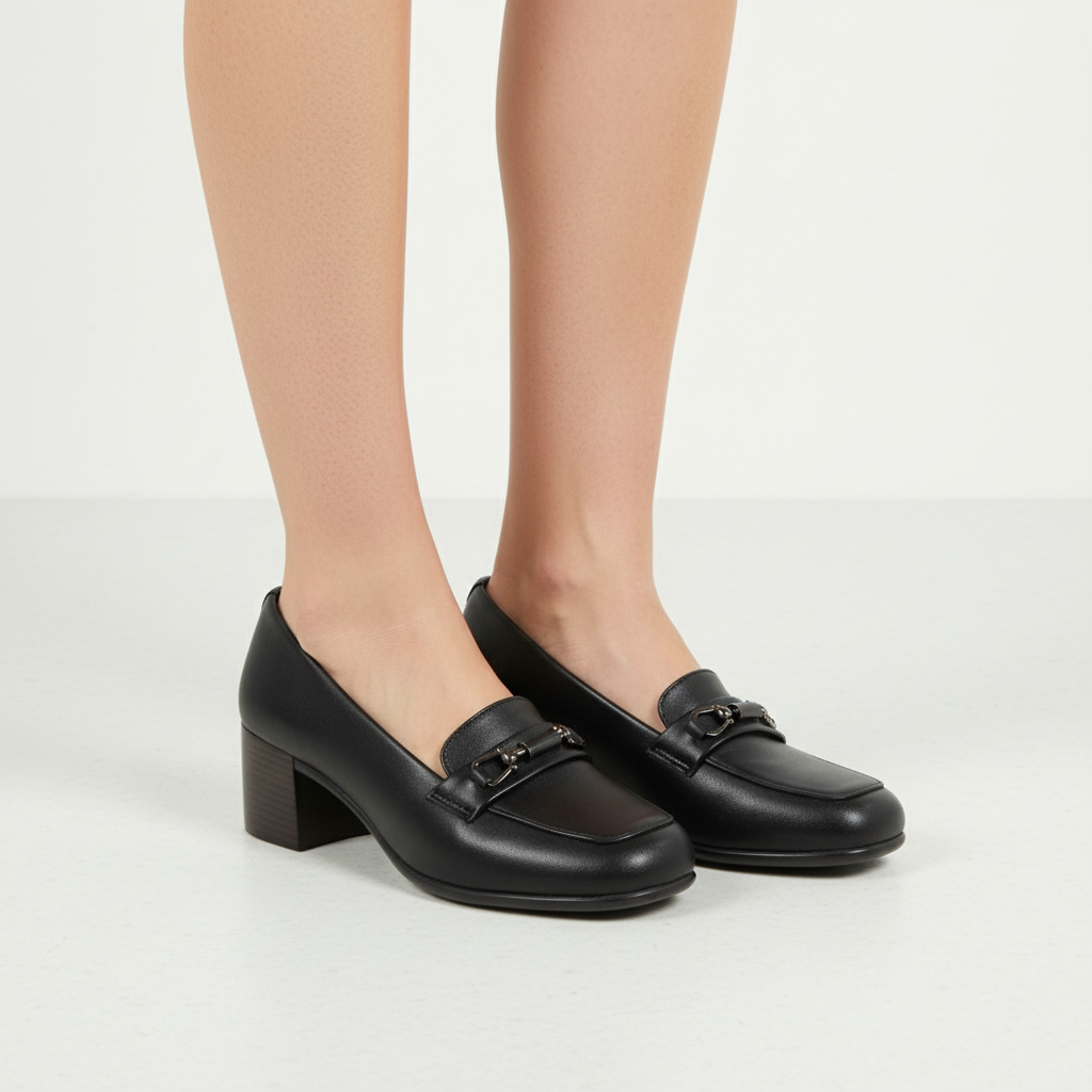 Sophisticated Block Heel Loafers - Classic Black