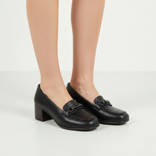 Sophisticated Block Heel Loafers - Classic Black