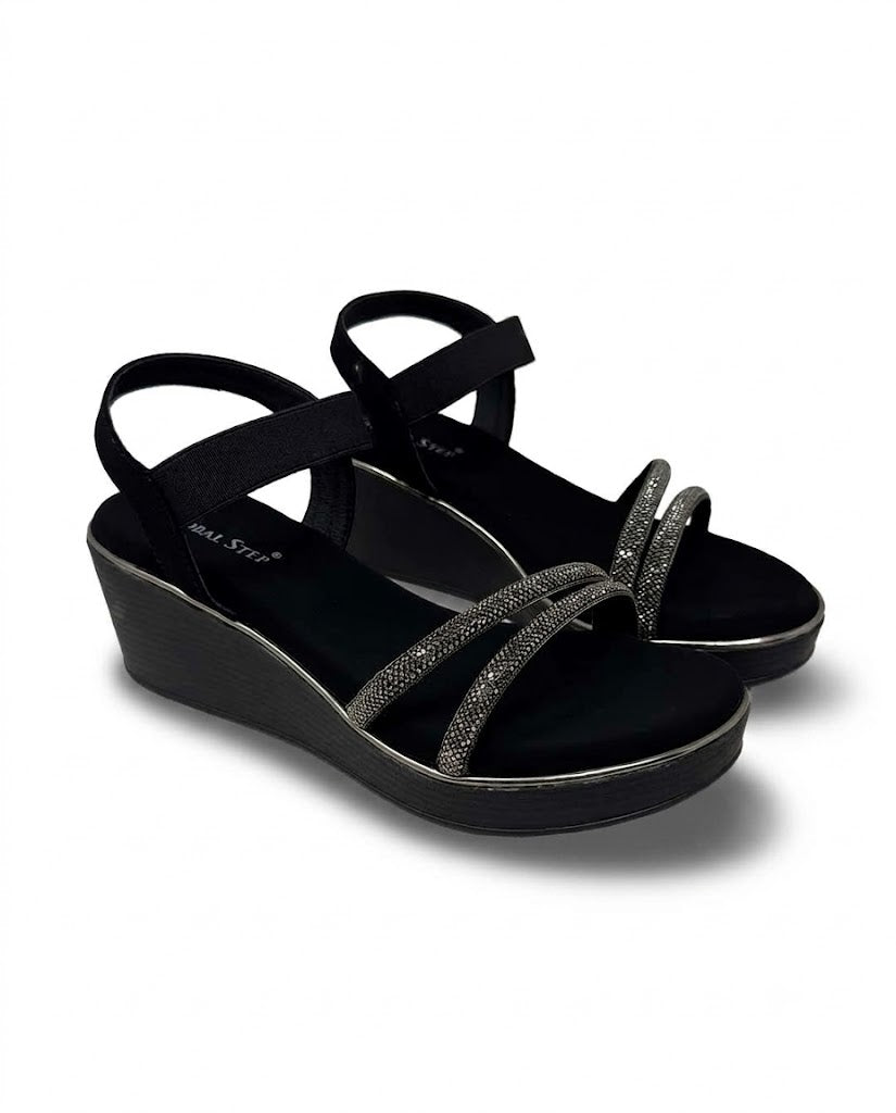 Crystal Arc Wedge Sandals