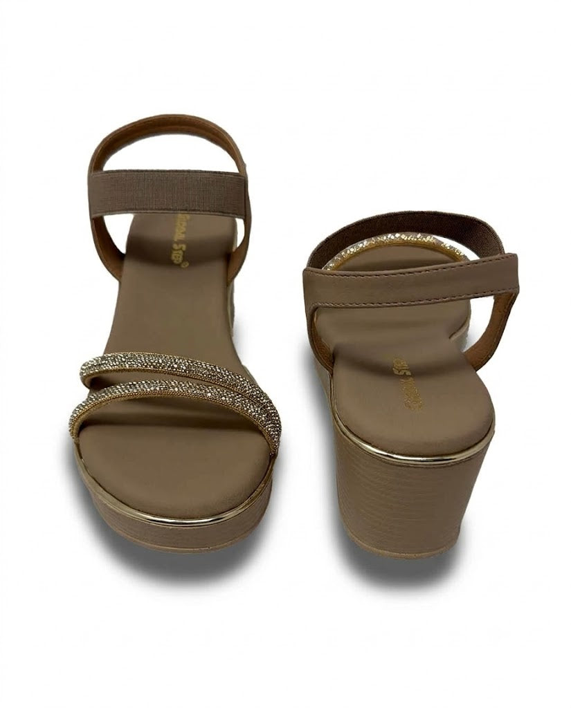 Crystal Arc Wedge Sandals