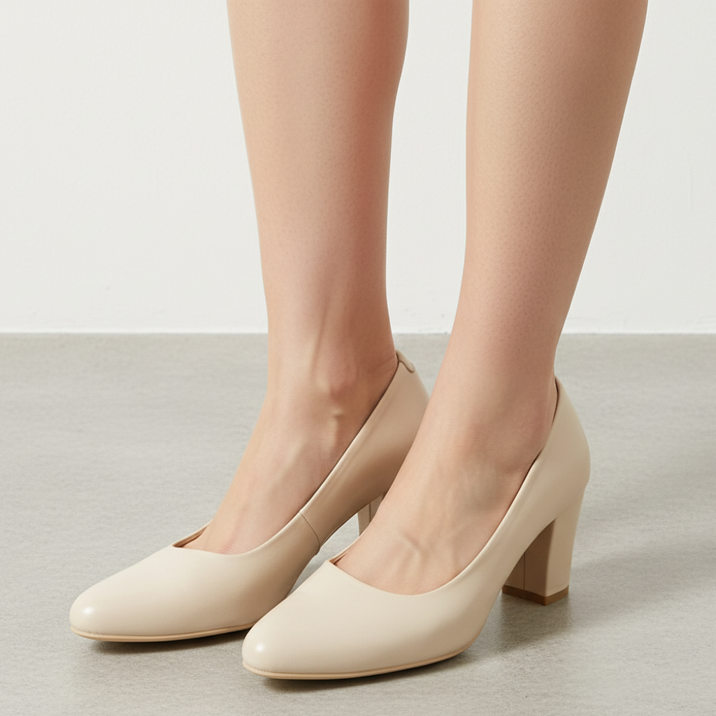 Cream Block Heel Pumps