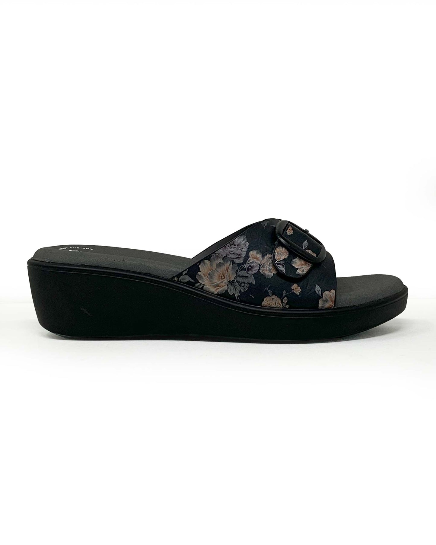 Black Floral Comfort Wedge Sandals