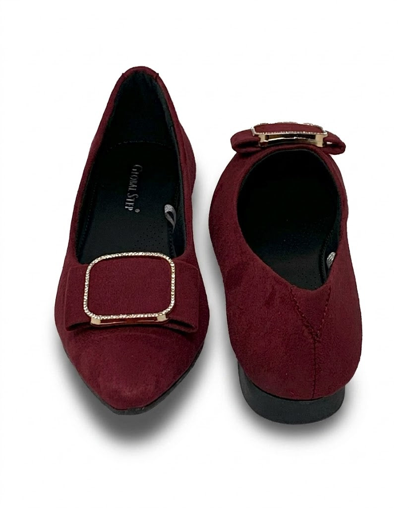Elegant Wine Buckle Ballerinas