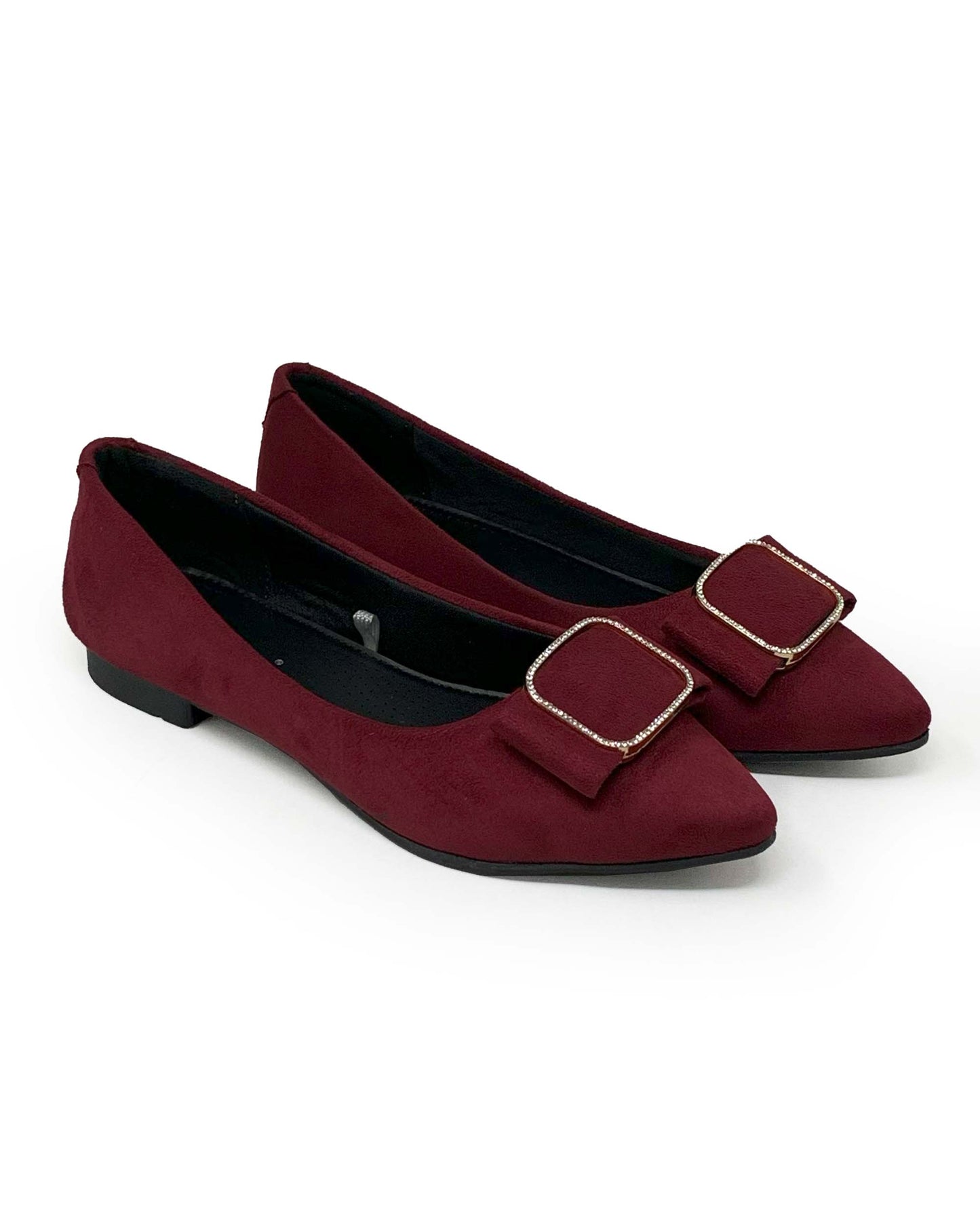 Elegant Wine Buckle Ballerinas