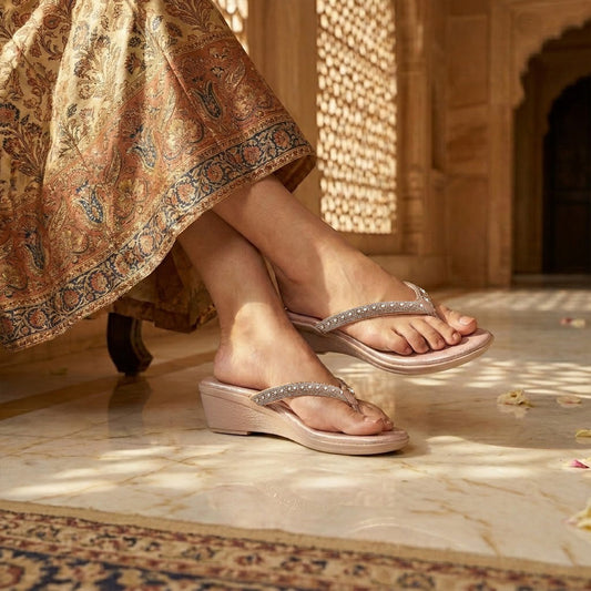 Stylish Rose Gold Wedge Sandals