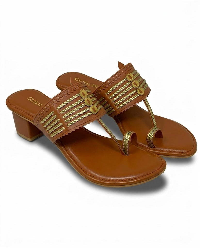 Blush Gold Kolhapuri Block Heels