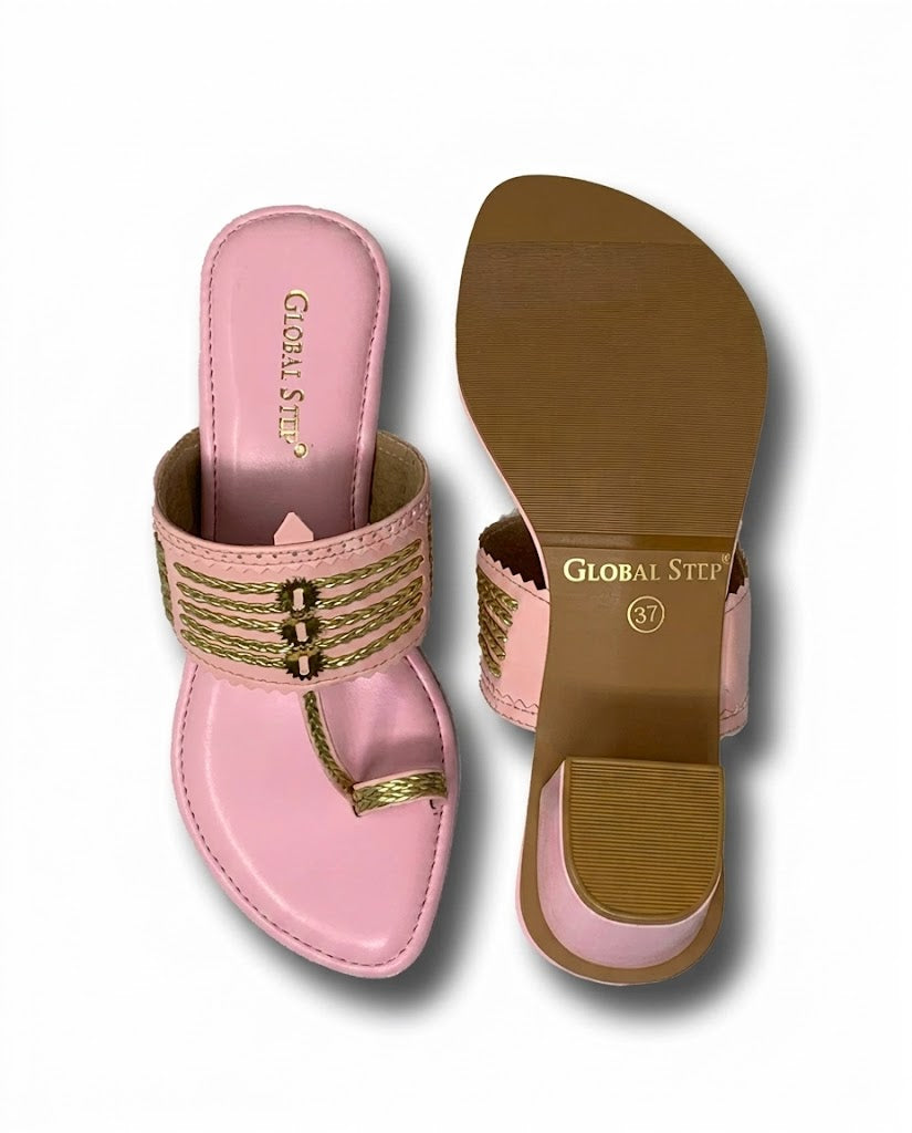 Blush Gold Kolhapuri Block Heels
