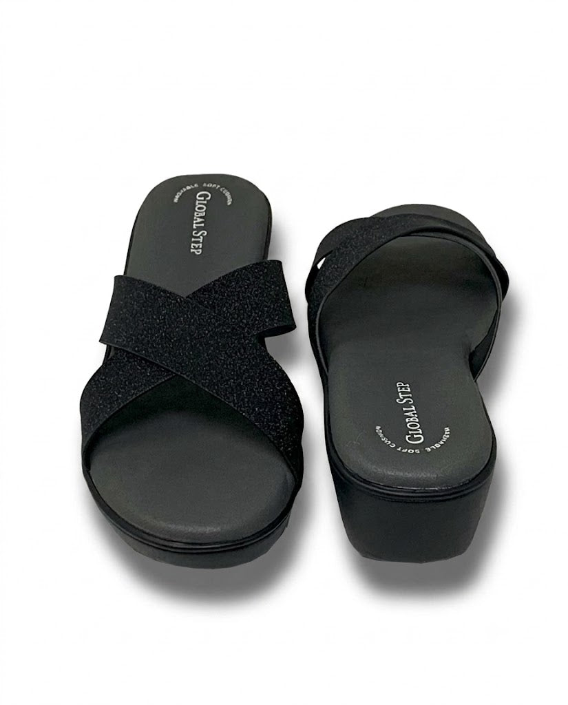 Black Spark Crossover Wedge Slides