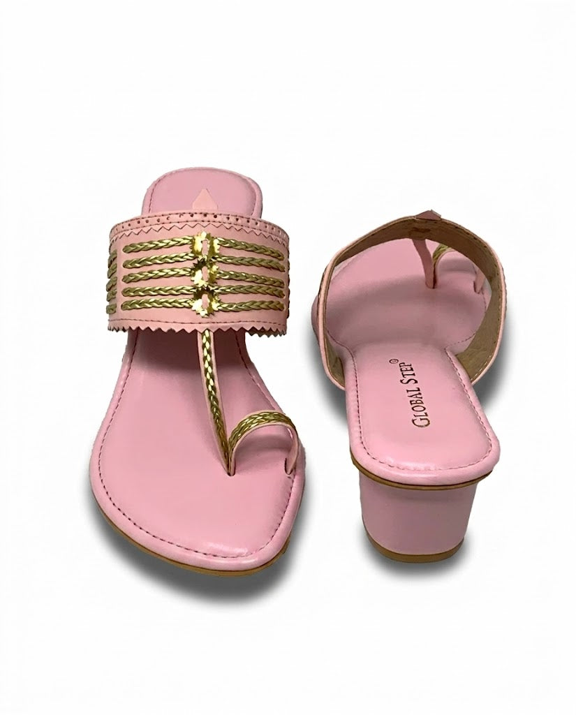 Blush Gold Kolhapuri Block Heels