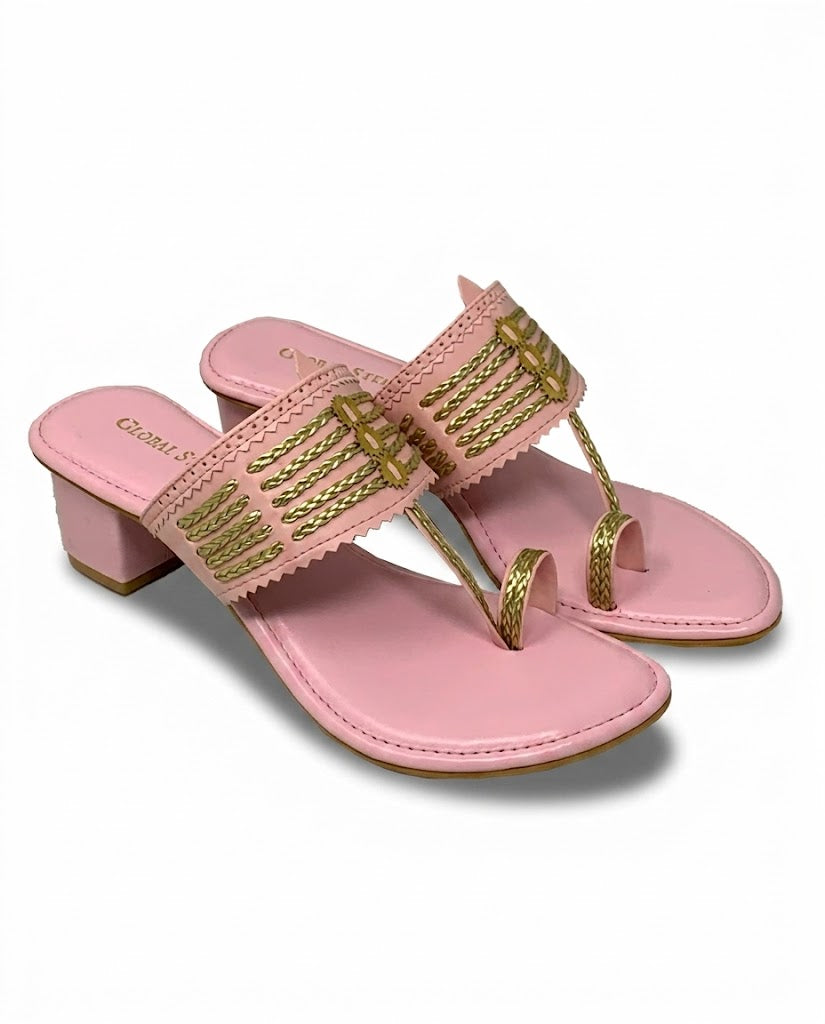 Blush Gold Kolhapuri Block Heels