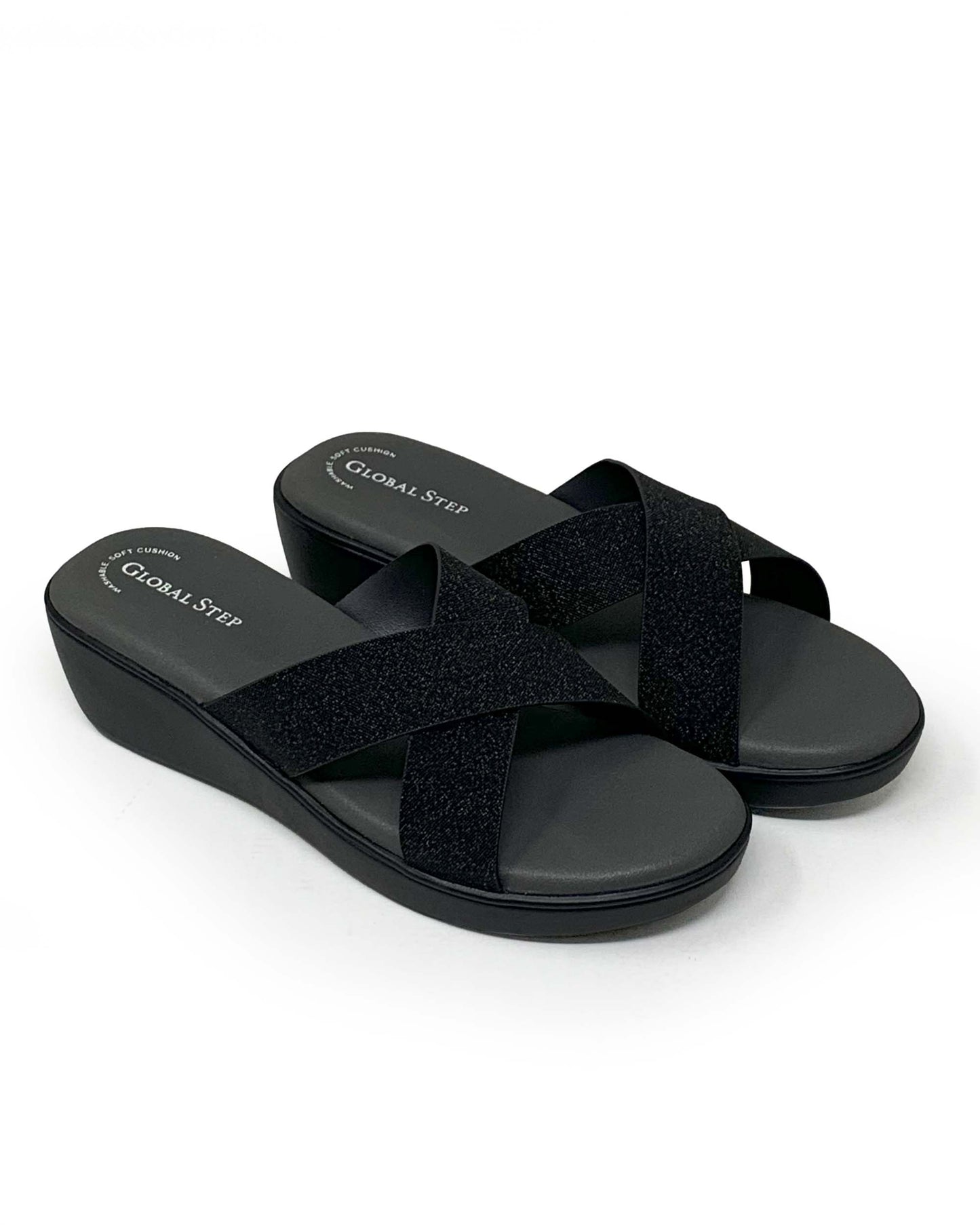 Black Spark Crossover Wedge Slides