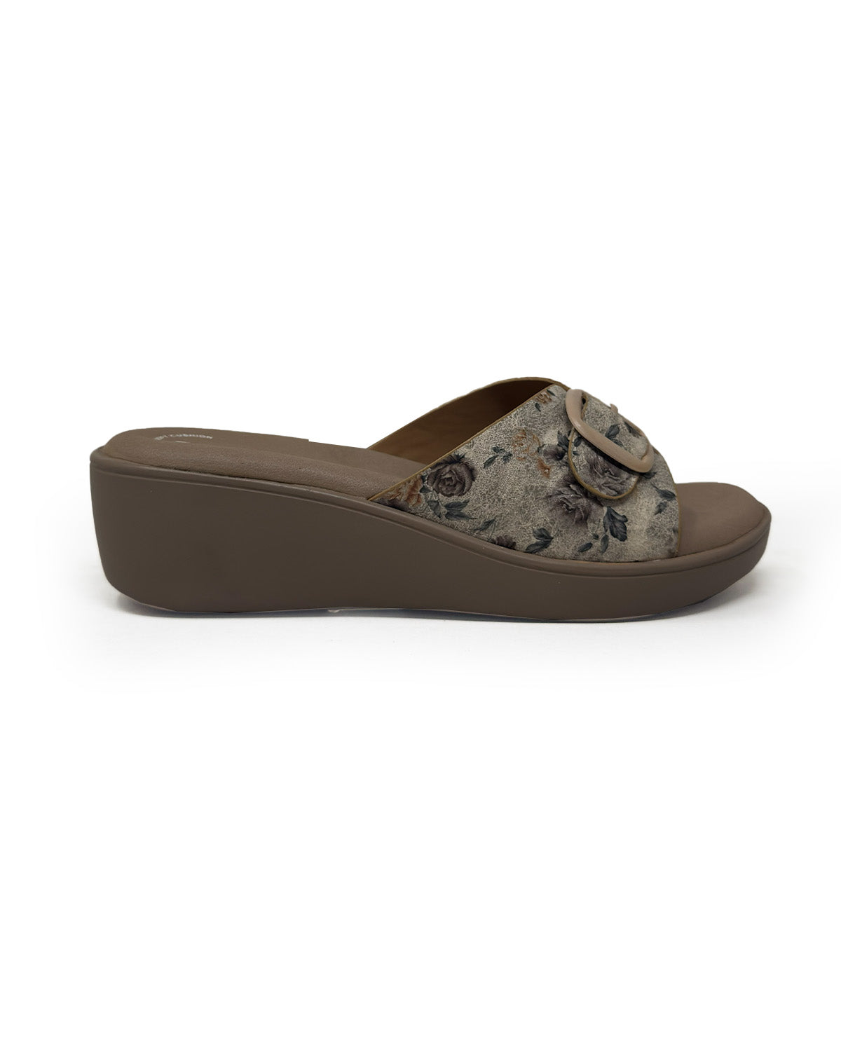 Beige Floral Comfort Wedge Sandals