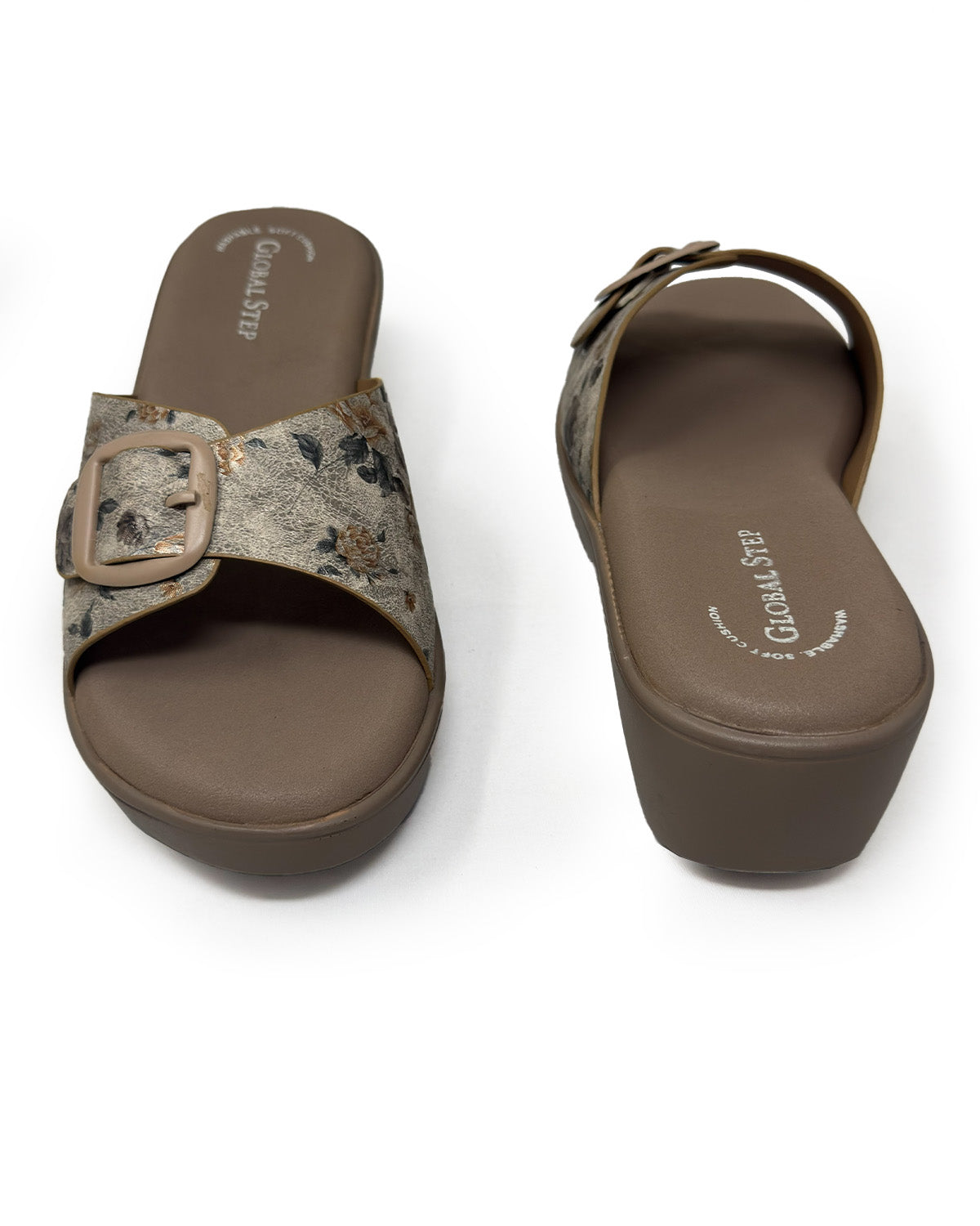 Beige Floral Comfort Wedge Sandals