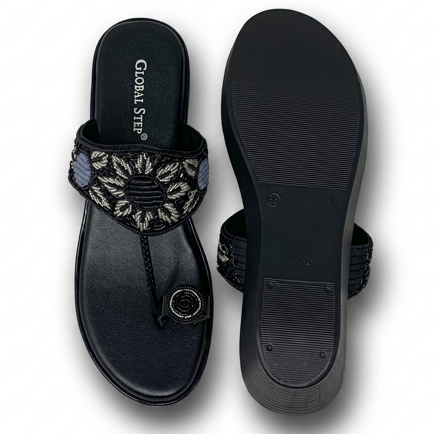 Black Embroidered Wedge Sandals