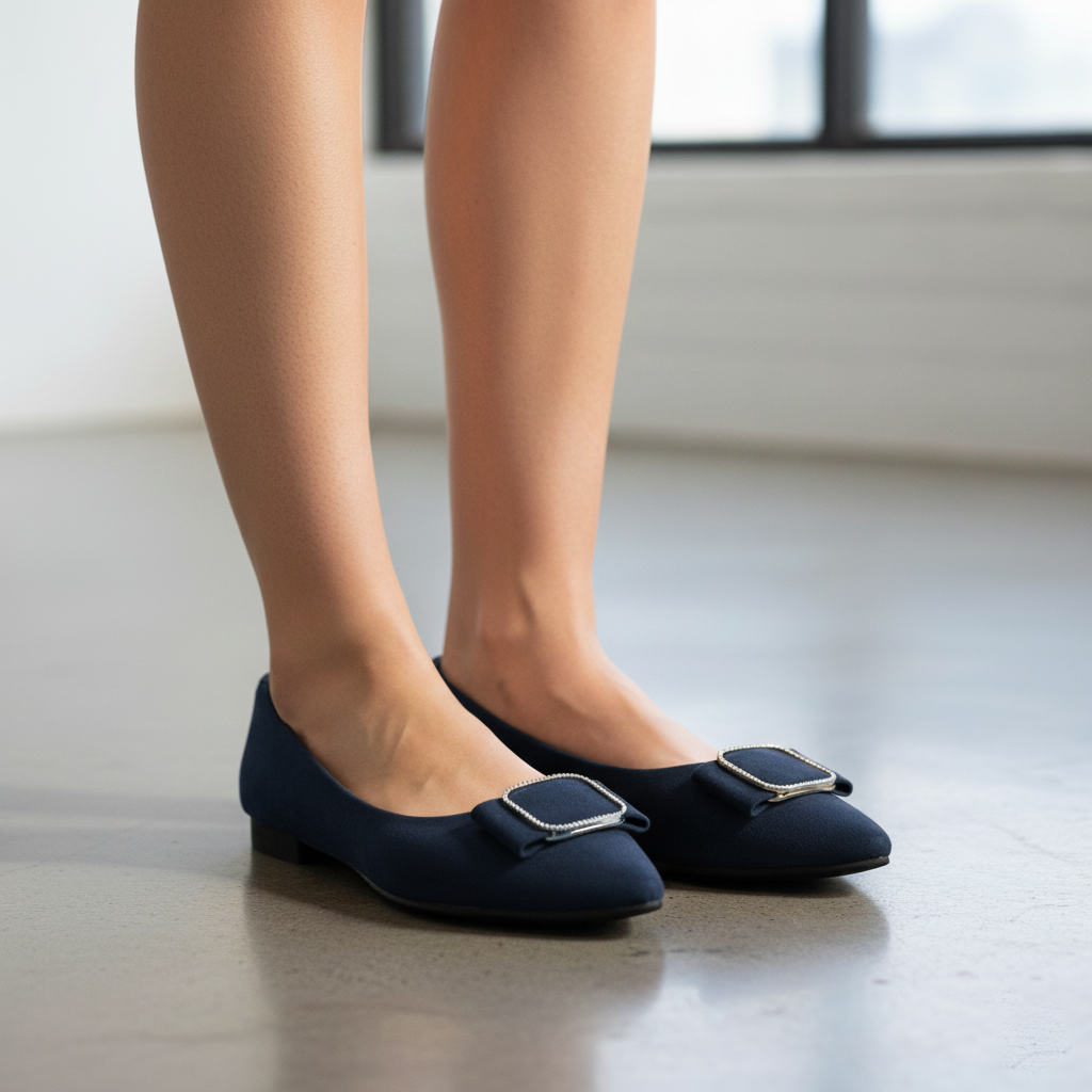 Midnight Grace Buckle Ballerinas