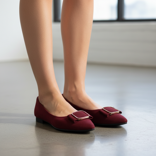 Elegant Wine Buckle Ballerinas