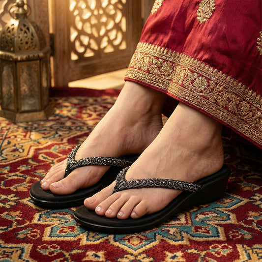 Black Rhinestone Wedge heels